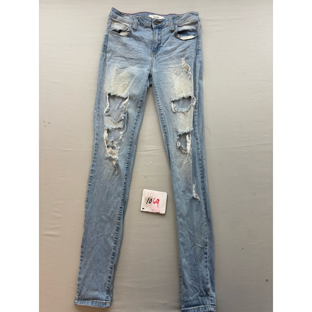 Cello Womens Light Wash Distressed Ripped Skinny Jeans Size 9 High Rise Edgy